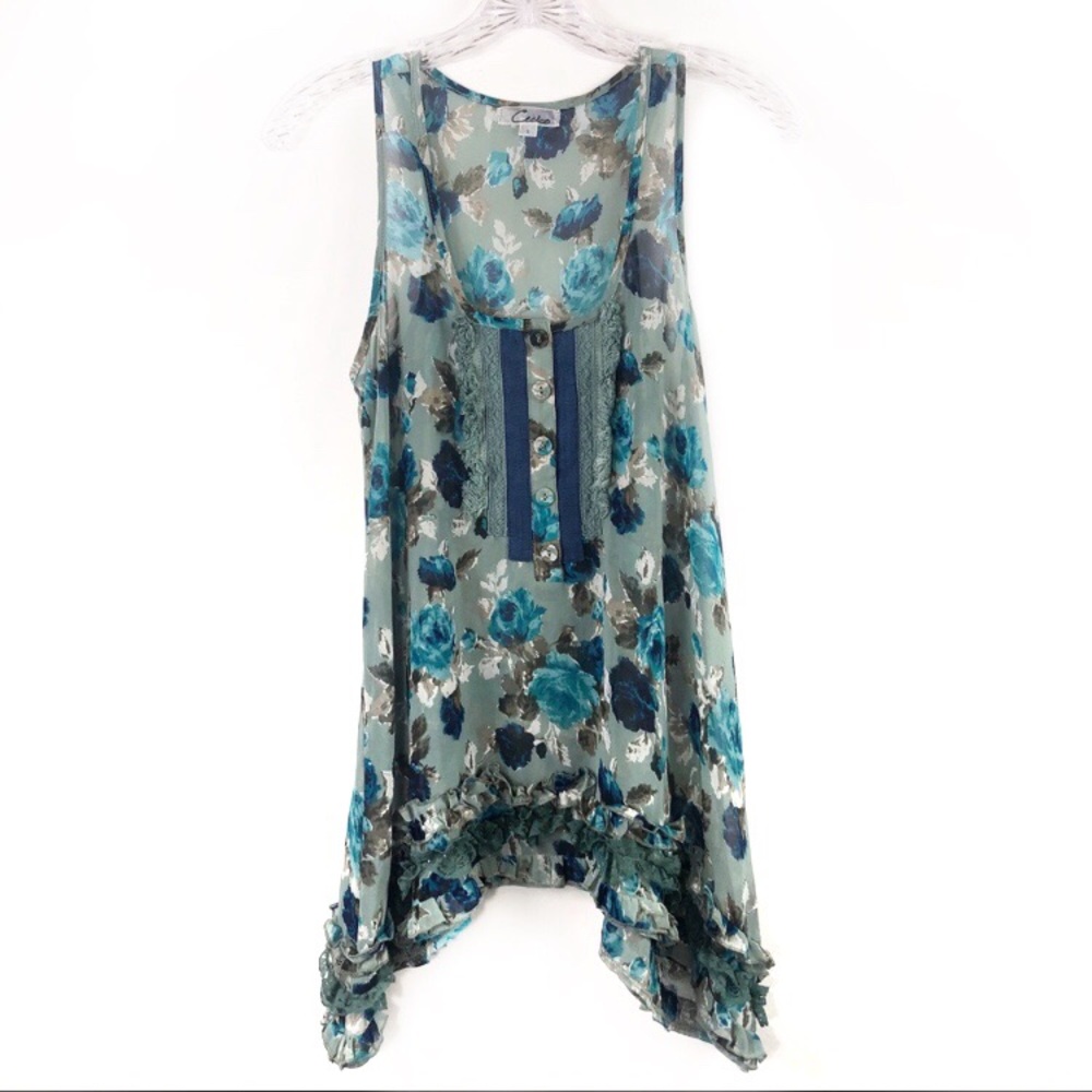 Cecico sheer ruffled asymmetrical sleeveless top